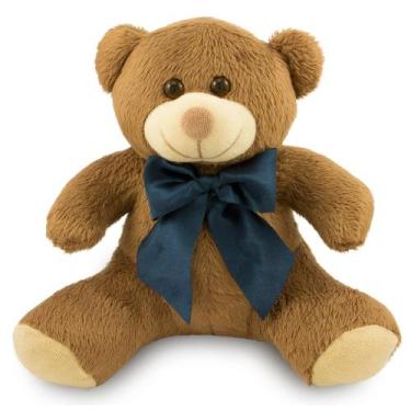 Imagem de Urso de Pelúcia com Laço 20cm Anti-alérgico - Toybrink, Marrom, Azul