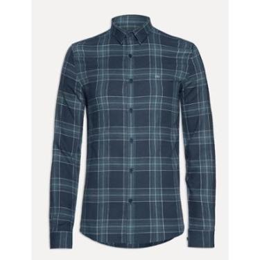 Imagem de Camisa Calvin Klein Jeans Masculina Slim Navy Flannel Xadrez Azul Marinho-Masculino