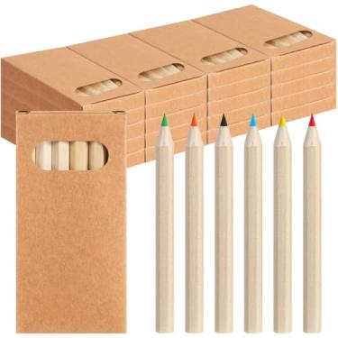 Imagem de 120 peças/20 caixas, mini lápis de cor, lápis de cor para crianças a granel, lembrancinha de festa, 6 lápis de cor em caixas kraft, lápis de colorir curtos de 8,5 cm pré-afiados para sala de aula,
