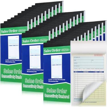 Imagem de Lincia Livro de 34 blocos de pedidos de vendas 2 partes sem carbono (branco/amarelo canário) livros de recibos com cópias de carbono Formulário de recibo de capa 50 conjuntos por livro (4,18 x 7,2