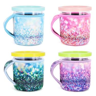 Imagem de Pacote com 4 capas de sorvete reutilizáveis de 680 g com alça, mangas isoladas de neoprene para recipientes de sorvete Ninja Creami NC501, NC500 Series Deluxe (Glitter)