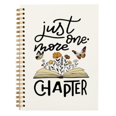 Imagem de PLKMN Caderno Just One More Chapter, presentes para amantes de livros, presentes de clube do livro, presentes para leitoras, presentes de bibliotecária, caderno espiral floral Boho 14 x 21 cm