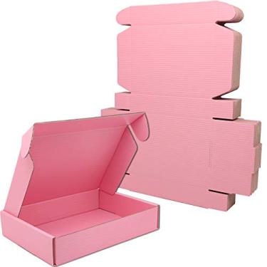 Imagem de Lmuze Caixas de transporte pequenas rosa para pequenas empresas, pacote com 25 - 20 x 14 x 4 cm, caixas de papelão ondulado para embalagem de envio, presentes artesanais e produtos