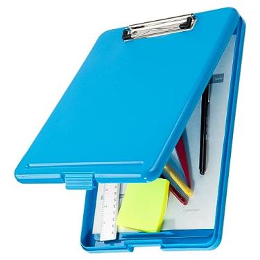 Imagem de JAM PAPER Pranchetas de armazenamento de plástico com clipe de metal – Tamanho carta (23 x 33) Compartimento de armazenamento – Azul – Prancheta de clipe vendida individualmente
