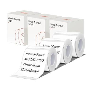 Imagem de Fita adesiva para NIIMBOT B21 B1 B3S, 3 rolos de etiquetas brancas adesivas 1,96 "x 1,18" (50 x 30 mm) Adaptado padrão laminado recipiente de escritório substituição de fita de etiquetagem