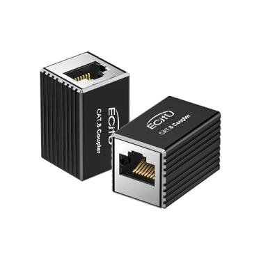 Imagem de Pacote com 2 acopladores RJ45, revestimento de liga de alumínio, adaptadores Ethernet fêmea para fêmea, extensor modular reto de 8 pinos, conectores de rede para cabo Ethernet