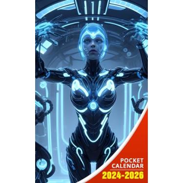 Imagem de Pocket Calendar 2024-2026: Three-Year Monthly Planner for Purse, 36 Months from January 2024 to December 2026 | Futuristic scientist | Bright blue eyes | Biomechanical | Mysterious | UHD scientist
