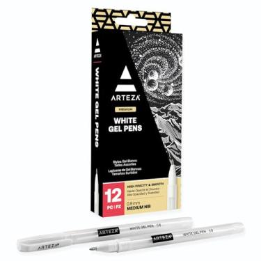 Imagem de Arteza Conjunto de canetas de gel branco, pacote com 12, canetas de gel brancas para artistas com pontas de 0,6 mm, 0,8 mm e 1,00 mm, canetas brancas rollerball para escrever, desenhar, tirar notas e esboçar