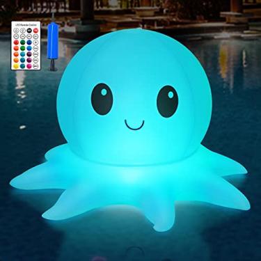 Imagem de Qoolife Luzes de Piscina Flutuantes Solares com Controle Remoto, Luzes de Bola Infláveis Coloridas (Polvo – 1 Pacote)