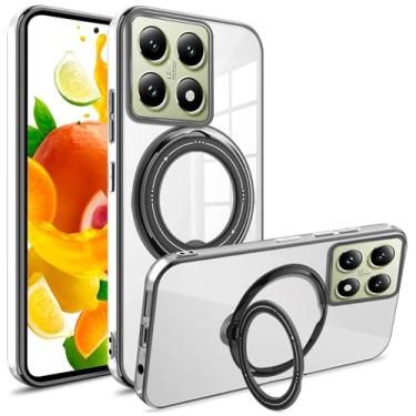 Imagem de Ephoou Capa transparente para Xiaomi 14 T com suporte magnético de anel, [amortecedor galvanizado] capa de silicone fina à prova de choque para Xiaomi 14T LD-preta