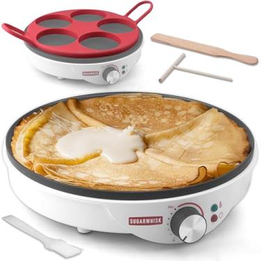 Imagem de SugarWhisk Máquina de crepe elétrica, panela de crepe de 12 polegadas com moldes de silicone de 5 x 4”, máquina de fazer panquecas para panquecas e tortilla e ovos fritos, espalhador de mass