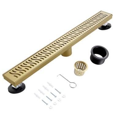 Imagem de muschbath Ralo de Chuveiro Linear de 24", Ralo de Chuveiro Dourado Escovado, Grade Removível, Aço Inoxidável 304, Fácil de Instalar e Limpar para Banheiros (Base de Drenagem Não Incluída), Lsd-51A-24G