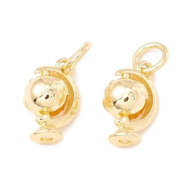 Imagem de KitBeads 10 peças de berloques de globo banhado a ouro real 18 k de latão terrestre para viagem 3D pingentes de globo terrestre para fazer joias pulseiras colar a granel, Latão Strass, Sem Pedra