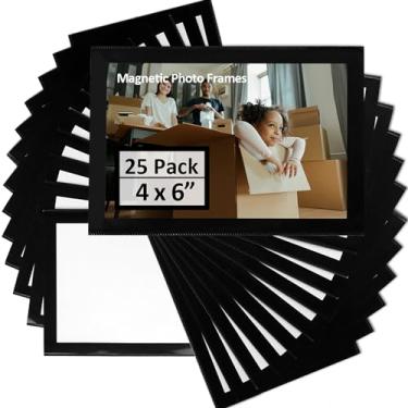 Imagem de DeftEdge Moldura magnética, pacote com 25 molduras magnéticas com borda preta de 10 x 15 cm para geladeira, adequada para casa/escritório/escola