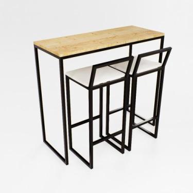 Imagem de Bancada Cozinha Balcão Gourmet 120cm Pinus Com 2 Banquetas Estofada Pt