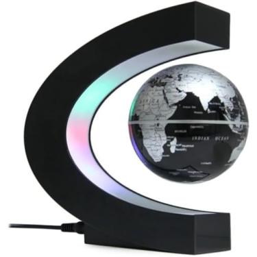 Imagem de Globo Terrestre Flutuante Preto com LED Colorida, Mapa Mundi Gravitacional, Decoração de Mesa, Magnetico, Presente, Educacional