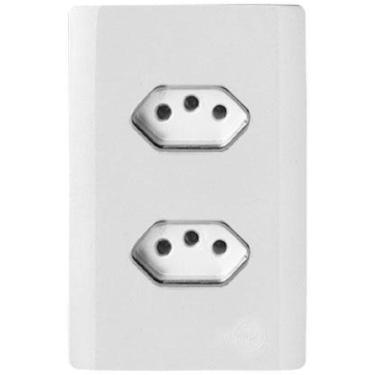 Imagem de Cj Tomada Dupla 10A Com Suporte 4X2 - Novara Branco Cromado