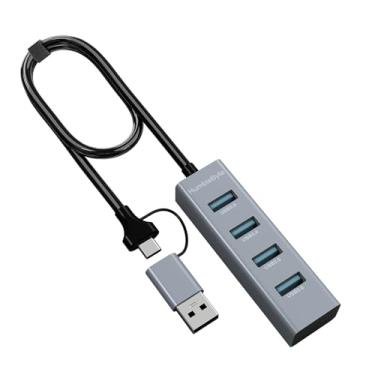 Imagem de Hub USB 3.0 de 4 portas, extensor de porta USB de alumínio, divisor USB de cabo de 6 m de comprimento, transferência de dados de 5 Gpbs, cinza, para laptop, PC, MacBook, Mac, HDD móvel, mouse,