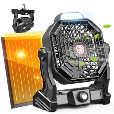 Imagem de Drchop Ventilador solar de acampamento de 20000 mAh, ventiladores alimentados por energia solar de 10 W com painel solar, ventilador recarregável e lanterna de LED, ventiladores de barraca ao ar livre