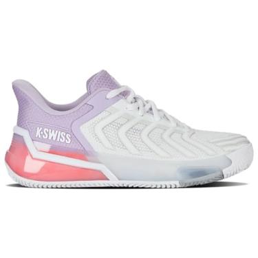 Imagem de K-Swiss Tênis feminino Ultrashot 4 HB - Clay Courts, Branco/pétala de orquídea/neon Blaze, 35