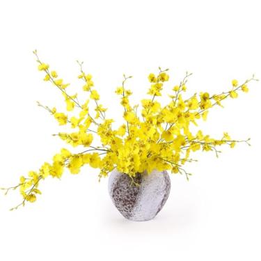 Imagem de mizii 6 peças de orquídeas artificiais amarelas orquídeas de seda falsas com haste longa, buquê de orquídeas falsas para vaso alto, mesa central, arranjos de flores, decoração interna (94 cm)