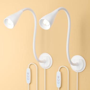 Imagem de Kaulsoue Luminária De Leitura De Parede, Luminária De Parede Para Livro À Noite Na Cama, Cabeceira, Mesa, Led Para Cuidados Com Os Olhos, Plug-In Alimentado Por Usb, 5 Cores E Brilho Regulável, Pesc