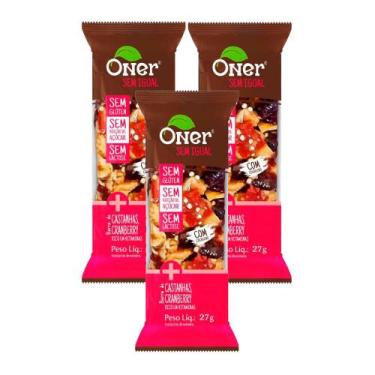 Imagem de Kit 3 Barra Oner Sem Igual Castanhas e Cranberry 27g