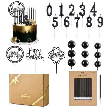 Imagem de PHD CAKE 46 velas pretas de aniversário, 10 velas com número de bolo, 9 enfeites de bolo, 3 topos de bolo de aniversário, celebração de festa