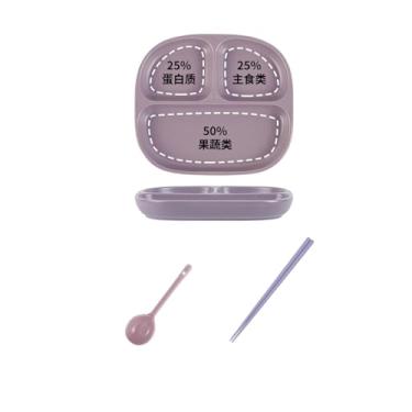 Imagem de Placa divisória de personalidade simples de cor sólida, prato de café da manhã doméstico utensílios de mesa de cerâmica de três grades - conjunto de 3 peças - prato quadrado de três grades roxo