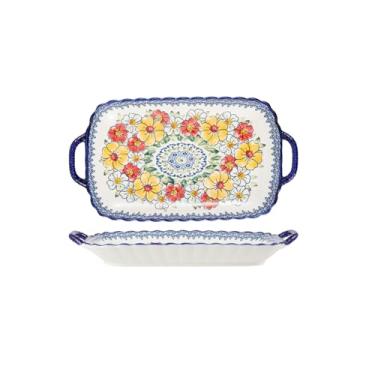 Imagem de Conjunto de tigela e prato retrô criativo e personalizado, utensílios de mesa de cerâmica domésticos tigela de sopa de orelha dupla tigela de cerâmica - prato retangular de orelha dupla de 30 cm -