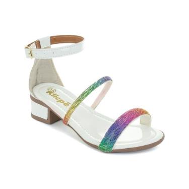 Imagem de Sandália Infantil Menina Saltinho Baixo Grosso Brilho Strass Colorido 