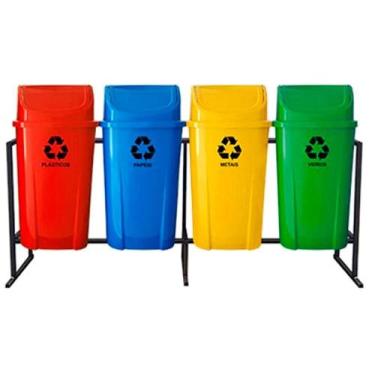 Imagem de Kit de Lixeiras para Coleta Seletiva 60 Litros com 4 Peças Lar Plástic