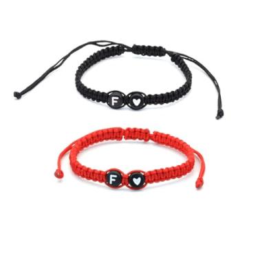 Imagem de Pulseiras de casal com inicial para mulheres e homens, pulseiras de coração trançadas feitas à mão, pulseiras com letras de melhor amigo para presente de 2 joias de aniversário, 0, Resina, Sem Pedra
