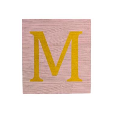 Imagem de Cubo Rosa Bebê Letra Amarela Festa Chá de Bebê Decoração 8x8x8 Cm Mdf 