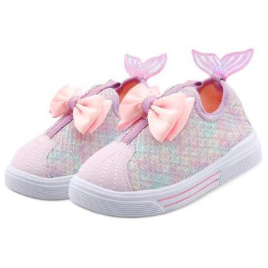 Imagem de Tênis Menina Sereia Infantil Calce Fácil Laço Mz Shoes, Rosa, Brilho, 