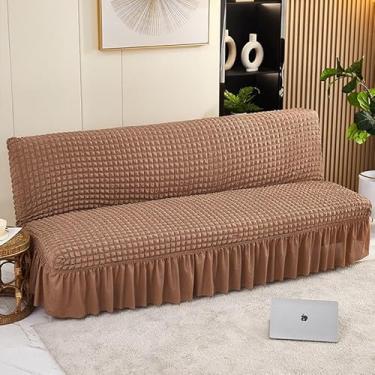 Imagem de Capa de futon sem braços com saia de babados, sofá-cama futon altamente elástica(Brown,Small (120-145cm))