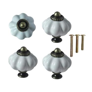 Imagem de Eledabra Puxadores de abóbora, maçanetas brancas de armário conjunto de 4 puxadores decorativos vintage para portas, armário, gavetas, cômoda, armário, móveis de cozinha ou quarto infantil