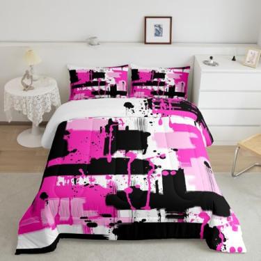 Imagem de Feelyou Conjunto de cama de arte abstrata para crianças, meninos, meninas, solteiro, aquarela, ultramacio, geométrico, arte moderna, conjunto de edredom retrô