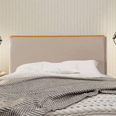 Imagem de Cabeceira Cama Box King 1,93m Estofada Detalhe Em Madeira Java Veludo Bege