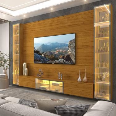 Imagem de Home para TV Luminare 2 Cristaleiras LED Vidro Reflecta 100% MDF Naturale - Gelius