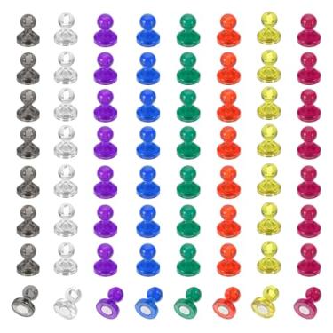 Imagem de PATIKIL 64 pinos de ímãs, 0,8 x 0,6 ímãs de geladeira fortes, quadro branco magnético, tachinhas decorativas para geladeira, armário, calendário, escritório, 8 cores