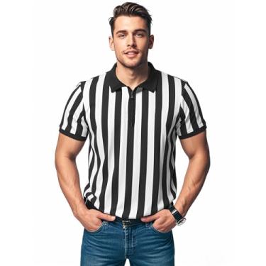 Imagem de ChinFun Camiseta masculina oficial preta e branca listrada árbitro Pro Ref uniforme manga curta jérsei umpire para basquete futebol, Black & White-Short Sleeve Collar, XX-Large