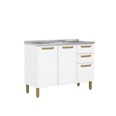 Imagem de Balcão de Aço Pia 3 Portas 2 Gavetas Bella Bertolini, Branco