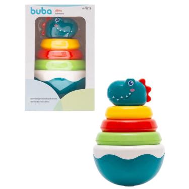 Imagem de Brinquedo Para Bebês Pirâmide de Argolas de Empilhar Dino Teimosinho Com Som de Chocalho – T-Rex Teimoso – Buba