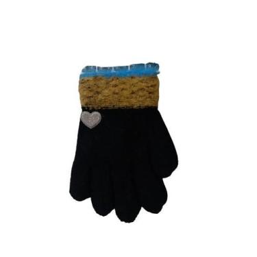 Imagem de Luvas de Lã Infantil Frio Inverno Menina com Coração - GLOVES, Preto1