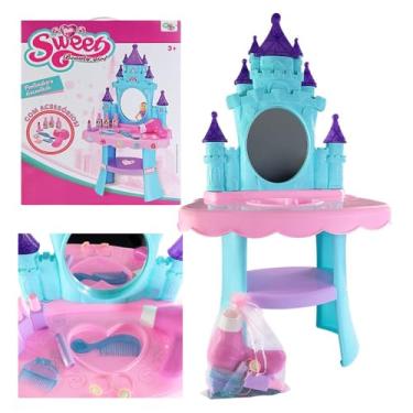 Imagem de Salão de Beleza Penteadeira Infantil com Acessórios – Espelho, Secador de Brinquedo, Batom, Esmaltes, Pentes e Mais
