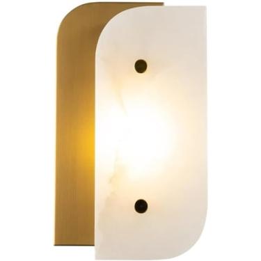 Imagem de QJDLDZTN Arandela de parede de alabastro moderna mármore natural lâmpada de parede de pedra dourada LED de banheiro luminária para quarto cabeceira sala de estar corredor hotéis