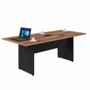 Imagem de Mesa de Reunião para Escritório com Caixa de Tomada Yaris YAR2091 Office 200x90cm Marrom/Preto