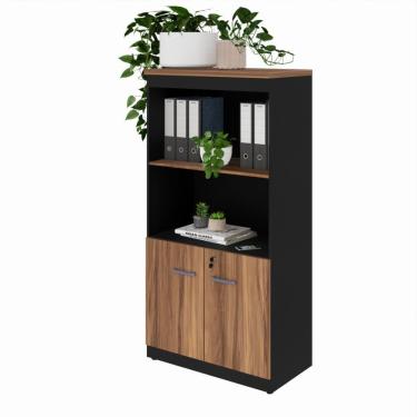 Imagem de Armário para Escritório Multiuso 2 Portas com Chave 2 Prateleiras Yaris YAR8017 Office Marrom/Preto