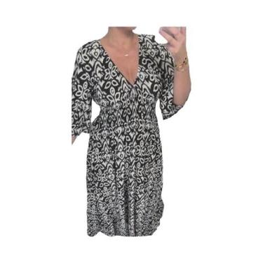 Imagem de Vestido Feminino Floral Com Decote Em V, Manga Curta, Cintura Elástica